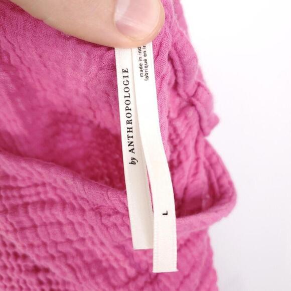 By Anthropologie Dress Womens Large Mini Pink Gauze Textured High Neck Open Back - Picture 6 of 10